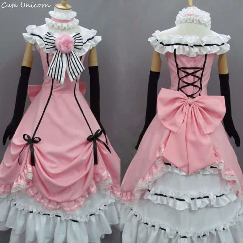Ciel Phantomhive Cos anime Kuroshitsuji Black Butler pink Cosplay Costume Women girls Halloween fancy dress+hat+gloves+neck 2