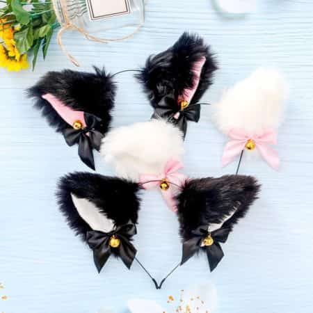 15 Colors Beautiful Masquerade Halloween Cat Ears Cosplay Cat Ear Party Costume Bow Tie Bell Headwear Headband Hair Accessories 1