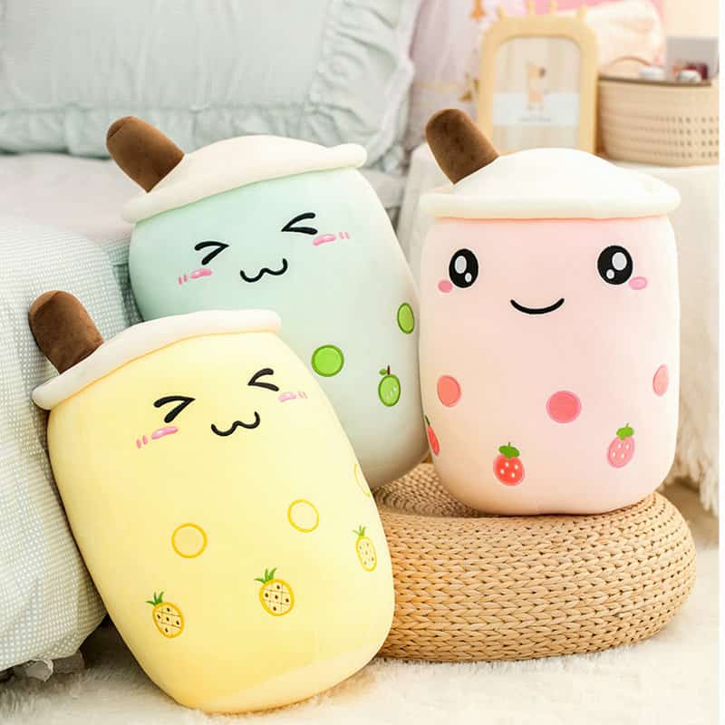 Cute Boba Milk Tea Plushie Toy Soft Stuffed Apple Pink Strawberry Taste Milk Tea Hug Pillow Balls Bubo Tea Cup Cushion 5