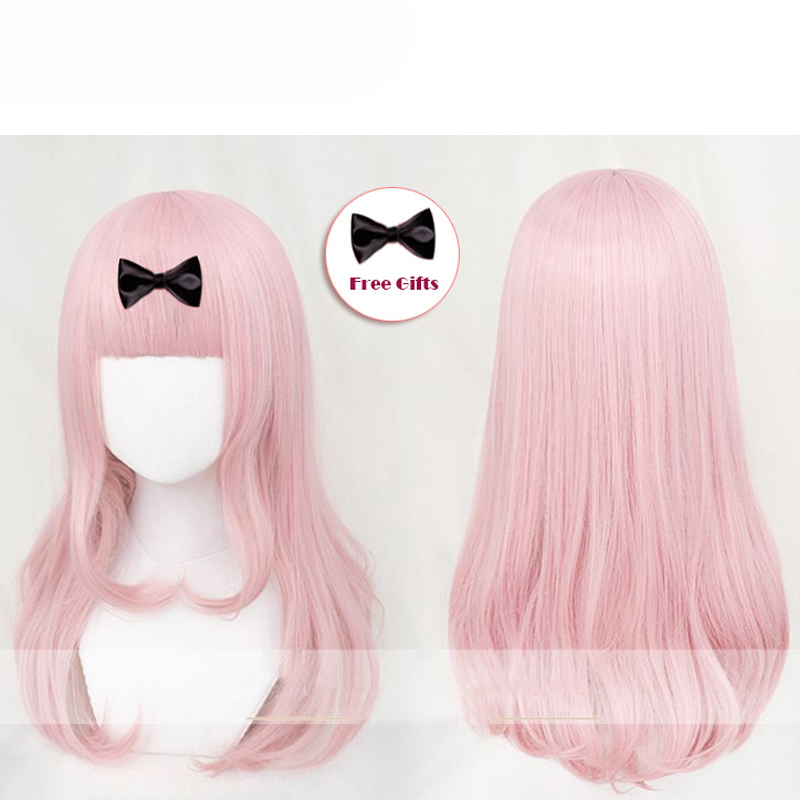 Fujiwara Chika Cosplay Wig Kaguya-sama: Love Is War 55cm Pink Cosplay Costume Wigs With Free Black Bowknot Hairpin + Wig Cap 1