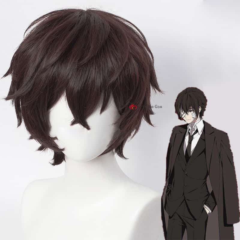 Dazai Osamu Wig Anime Bungo Stray Dogs Cosplay Short Brown Black Heat Resistant Synthetic Hair Halloween Party Wigs + Wig Cap 1