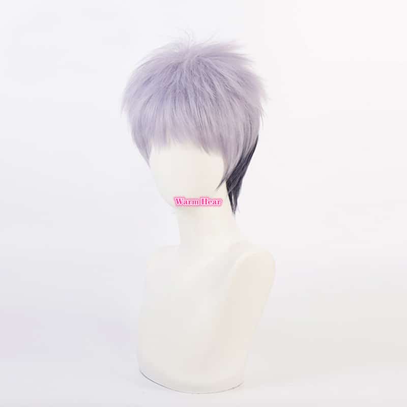 Anime Tokyo Revengers Cosplay Wig With Earrings Takashi Mitsuya Cosplay Short Gray Purple Ombre Wig Cosplay Hair Wig + a wig cap 2