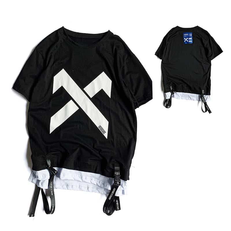 Techwear Fashion Printing Anime Men Lace Up T Shirt Streetwear Summer Hip Hop Punk Male Clothing Harajuku Casual Sport T-Shirt 1