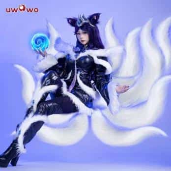 Ahri Cosplay League of Legends/LOL: Midnight Ahri Foxx Cosplay Costume Dress New Nine Tailed Fox-Fur Halloween 7