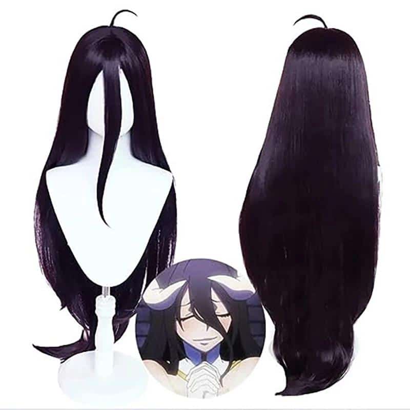 Overlord Albedo Cosplay Wigs Albedo Cosplay Long Straight Black Purple Daily Heat Resistan Synthetic Hair + Wig Cap 2