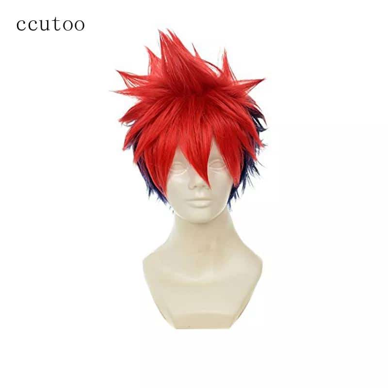 ccutoo 12" Men's Short Shaggy Layered Red Blue Mix Synthetic Hair Food Wars: Shokugeki no Soma Yukihira Souma Cosplay Wig 1