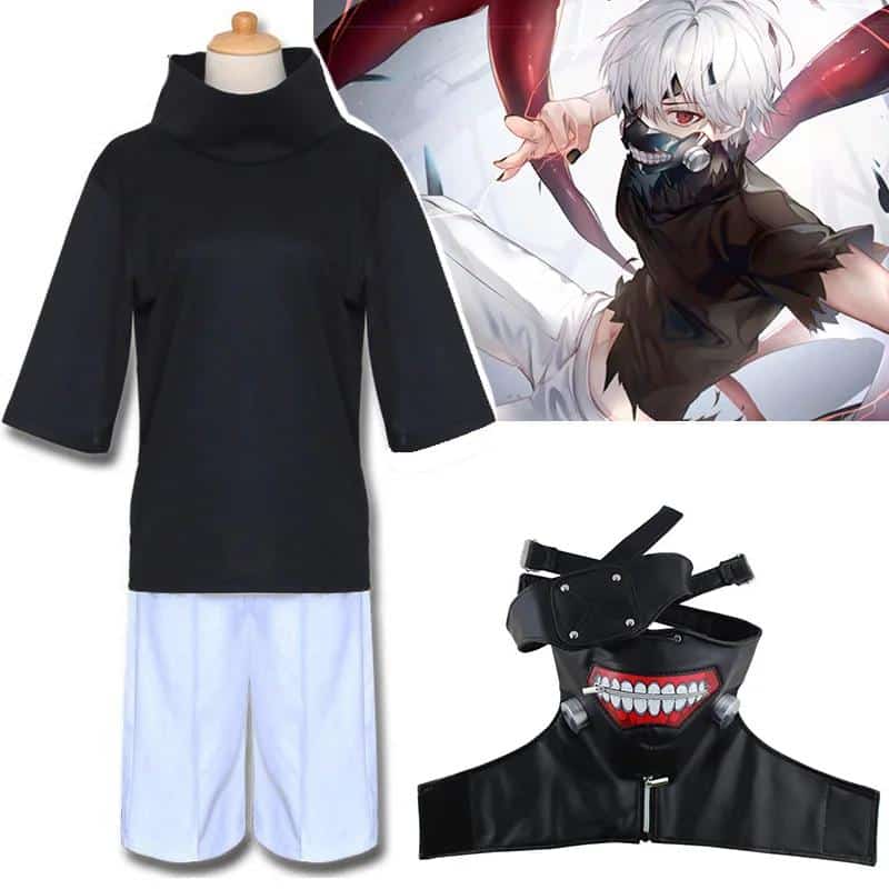 Anime Tokyo Ghoul Kaneki Ken Maske Cosplay Kostüm Shirt Shorts Tops Men Women Halloween Party Outfit 3