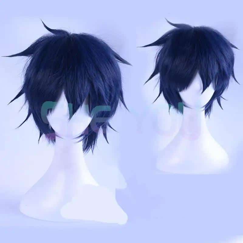 Anime Ao no Exorcist Okumura Rin Blue Synthetic Hair Cosplay Blue Exorcist Heat Resistant Hair Cosplay Wig + Wig Cap 3