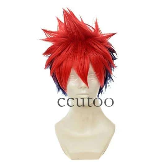 ccutoo 12" Men's Short Shaggy Layered Red Blue Mix Synthetic Haare Food Wars: Shokugeki no Soma Yukihira Souma Cosplay Wig 2