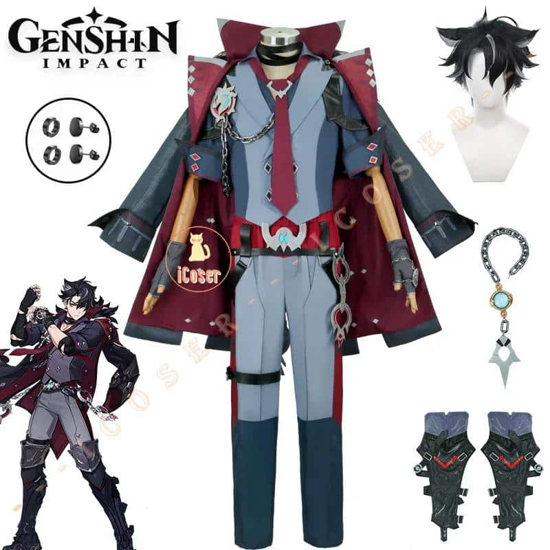 Wriothesley Cosplay Kostüm Wig Perücke Genshin Impact Uniform Fontaine fortress of Meropide Earrings Ring Damen Herren Cos 1