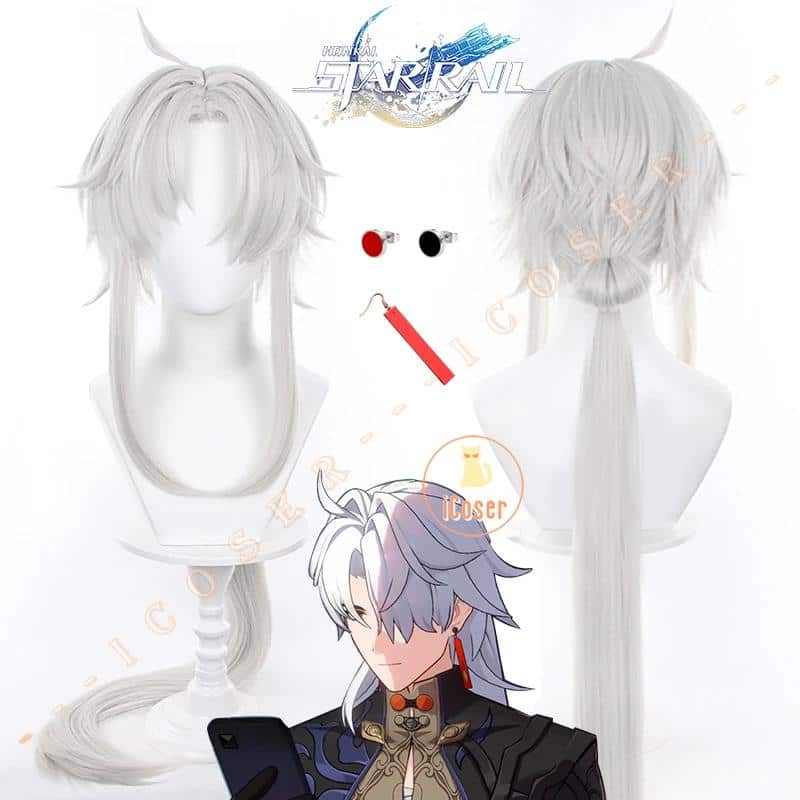Blade Yingxing Cosplay Wig Perücke Honkai Star Rail Gray White Long Hair Earrings High-Cloud Quintet Stellaron Hunters Damen Herren 2