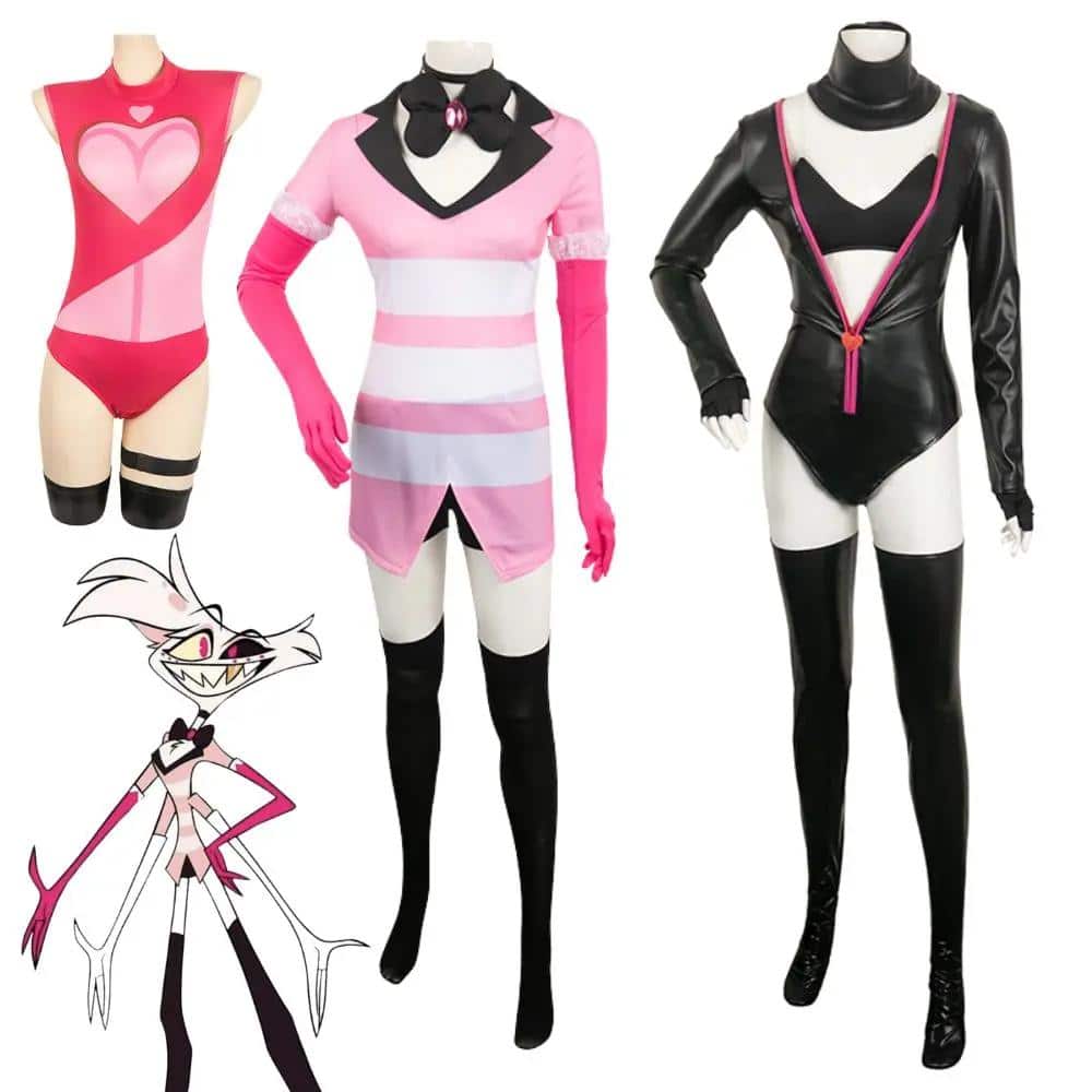 Angel Dust Cosplay Fantasia Anime Cartoon Hotel Costume Disguise for Adult Women Girls Jumpsuit Clothes 3