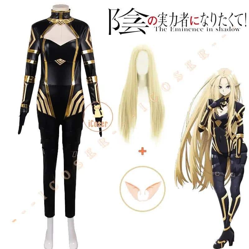 Anime The Eminence In Shadow Alpha Cosplay Costume Wig Uniform Elf Ears Shadow Garden Seven Shadows Women Cos 1