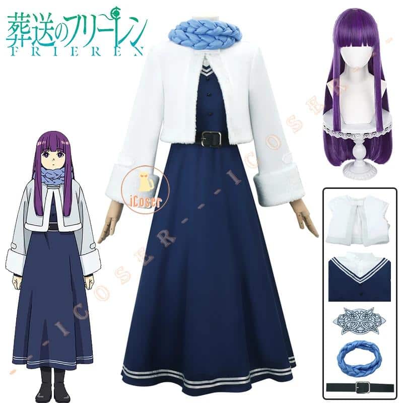 Anime Frieren Beyond Journey's End Fern Cosplay Kostüm Wig Perücke Kleid Uniform Scarf Winter on The Northern Lands Damen Cos 5