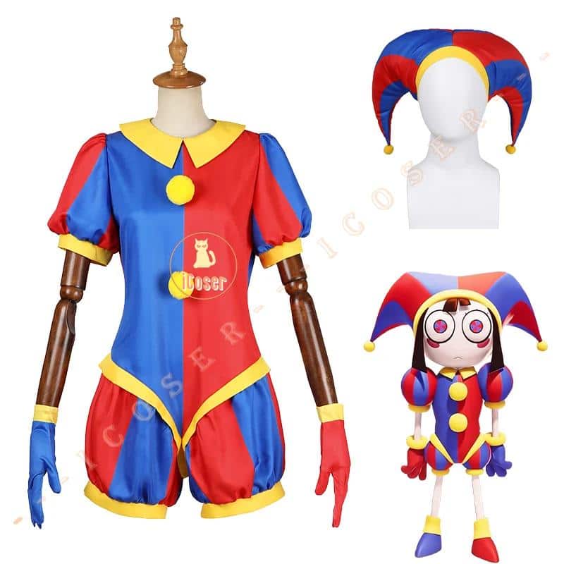 Pomni Cosplay Kostüm Anime The Amazing Digital Circus Cartoon Uniform Hat Gloves für Damen Herren Kids Kostüms 6