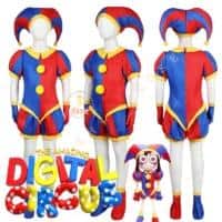 Pomni Cosplay Kostüm The Amazing Digital Circus Cartoon Uniform Hat Gloves  für Damen Herren Kids Kostüm Cos Props - S, Costume with hat
