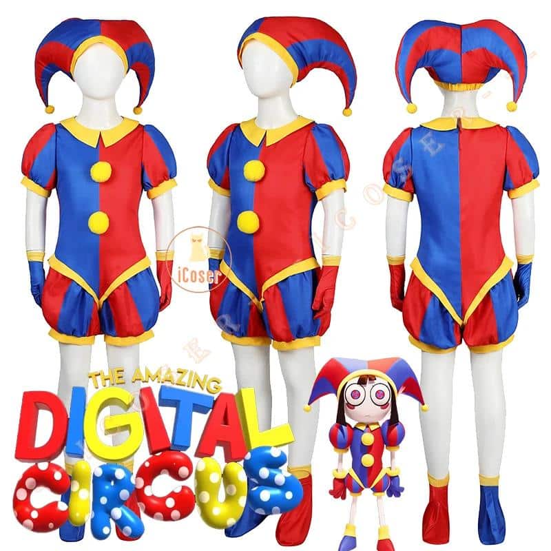 Pomni Cosplay Kostüm The Amazing Digital Circus Cartoon Uniform Hat Gloves für Damen Herren Kids Kostüm Cos Props 7