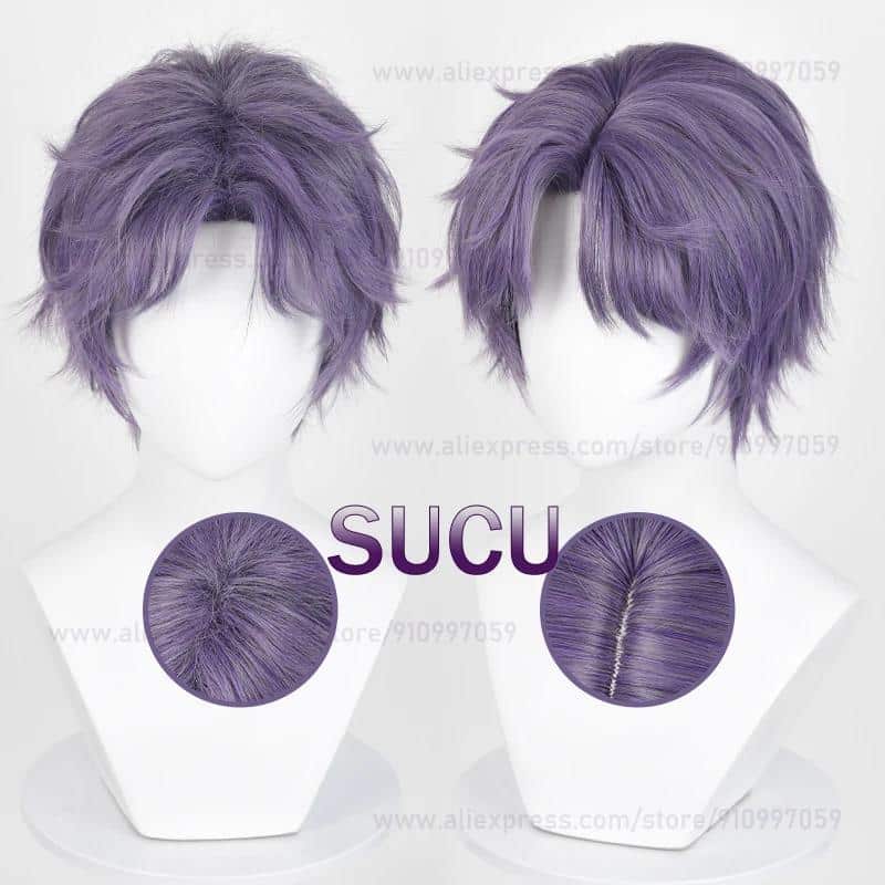 Love And Deepspace Rafayel Cosplay Wig 30cm Short Purple Gray Heat Resistant Synthetic Hair Halloween Wigs + Wig Cap 1