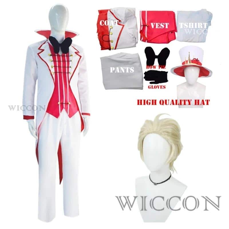 Hazbin Lucifer Cosplay Anime Hotel Morningstar Cosplay Kostüm Wig Perücke Daddy White Suit Devil Hell Adult Herren Kostüm 6