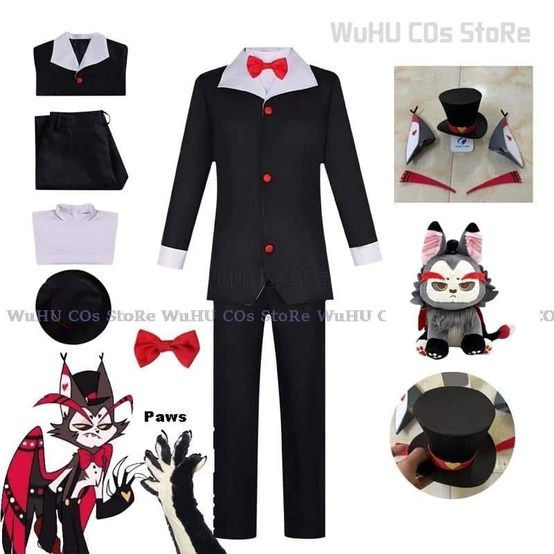 Husk Cosplay Kostüm Uniform Hazbin Cosplay Hotel Husk Cosplay Kostüm Black Outfits With Hat Ears Eyebrows Prop 3 Husk Cosplay Costume Uniform Hazbin Cosplay Hotel Husk Halloween Party Cosplay Costume Black Outfits With Hat Ears Eyebrows Prop 3