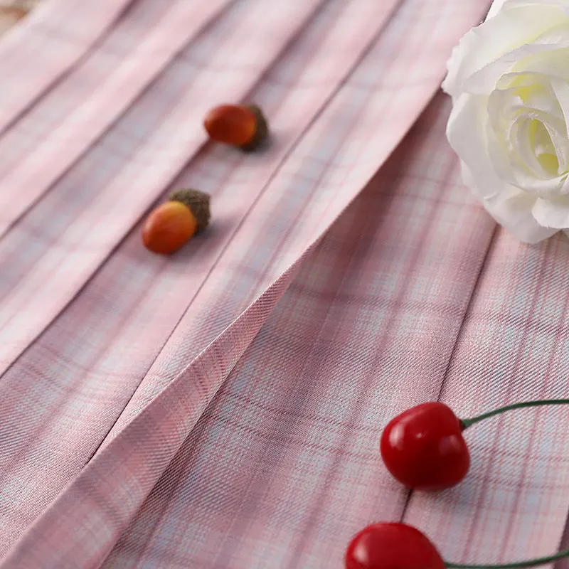 Plaid Pink Cherry Blossom Student Uniform Seifuku Shirt Skirt Bow Tie Two Piece Set