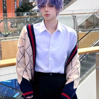 Love And Deepspace Rafayel Qiyu Cosplay Costume Wig Earrings Adult Unisex Qiyu Sweater Shirt Asymmetric Cardigan Warm Coat Top 3
