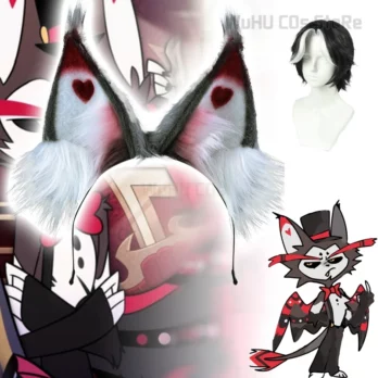 Husk Cosplay Costume Uniform Hazbin Cosplay Hotel Husk Halloween Party Cosplay Costume Black Outfits With Hat Ears Eyebrows Prop 1