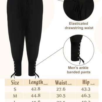 Jiuguva 4 Pcs Halloween Men's Renaissance Costume Set Medieval Pirate Shirt Ankle Banded Pants Viking Belt Accessories 4