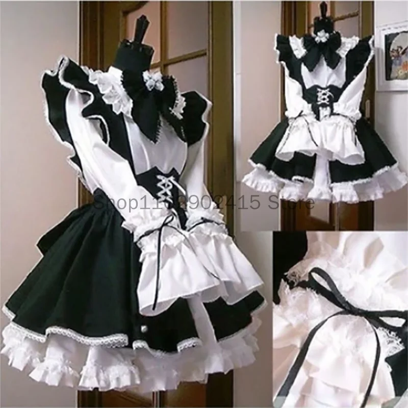 2023 Halloween Maid Outfit Lolita Cosplay Cute Sexy Erotic Kawaii Cafe Costume Black White Men Uniform Apron Dress Cute Bowknot 1