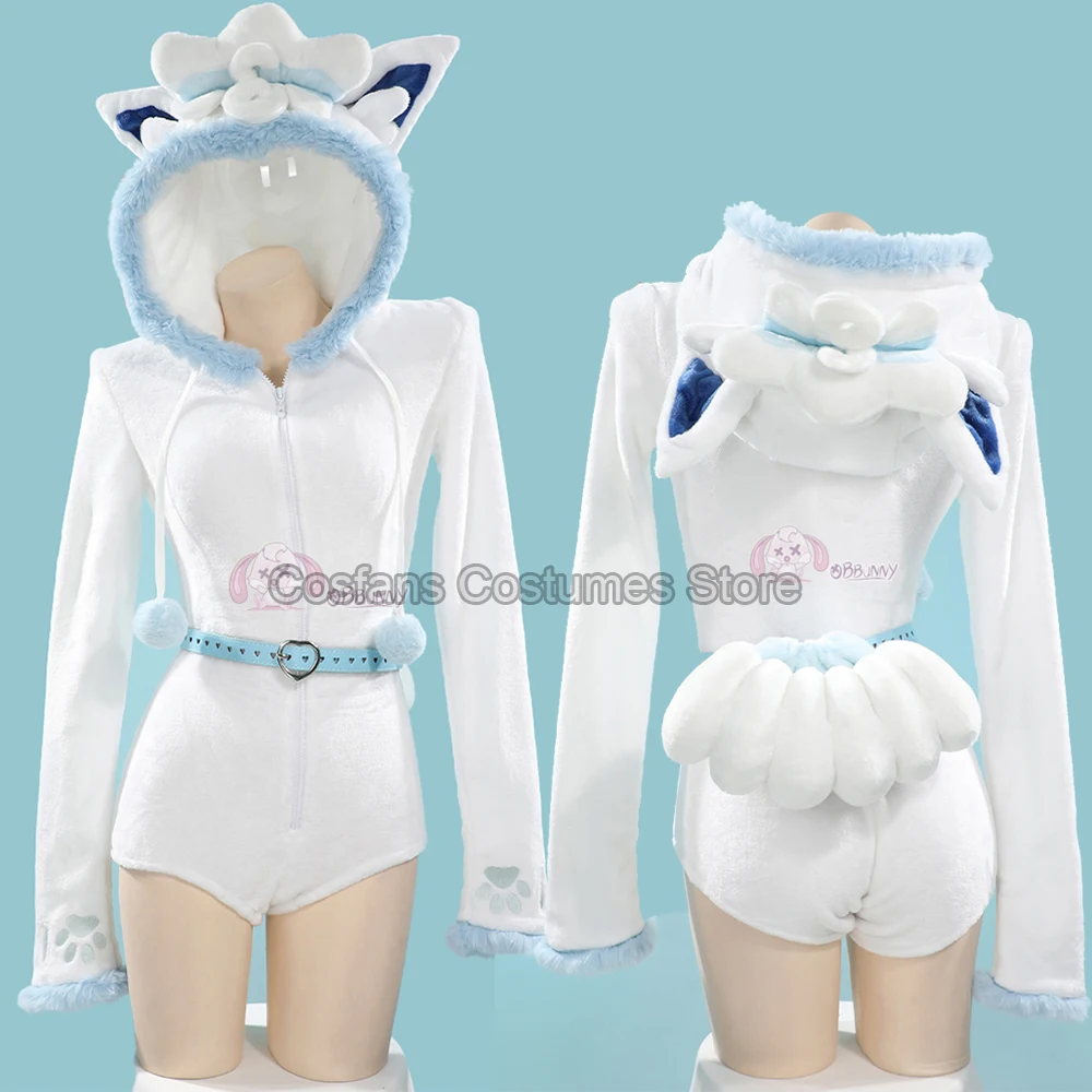 Anime Ice Six Tailed Cosplay Costume Adult Sexy Lingerie Flannel Hooded Bodysuit Tail Socks Suit Bunny Girl Kawaii Plush Pajamas 1
