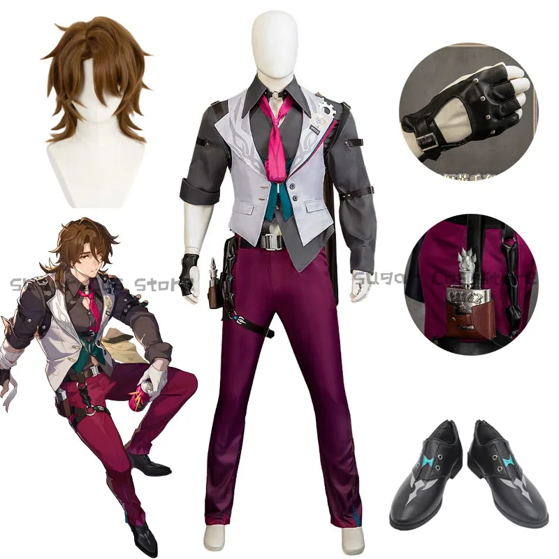 Game Honkai Star Rail Gallagher Cosplay Costume Wig Pants Shirt Vest Tie Suits Shoes Men Halloween Party Carniavl Roleplay Props 1