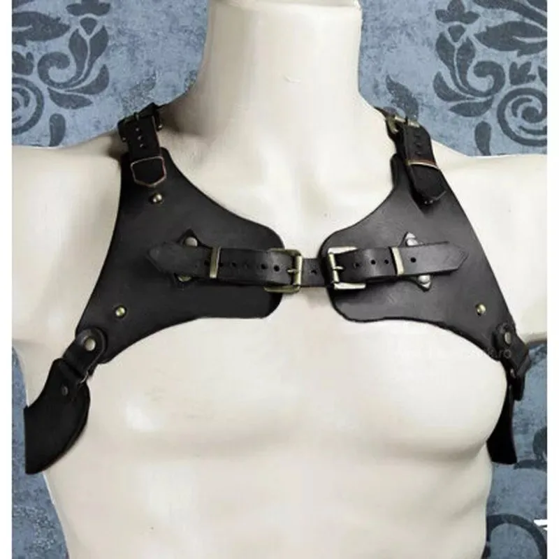 Steampunk Gothic Leather Straps Crop Top Men Women Shoulder Chest Armor Harness Belt Medieval Pirate Cosplay Costume For Party 1