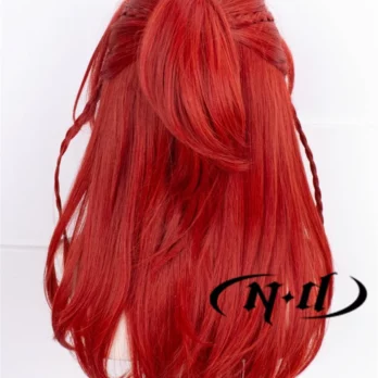 Dante Wigs Cosplay From Anime Game Nu: Carnival Red Long Braid Styled Synthetic Hair With a Chip Ponytail 5