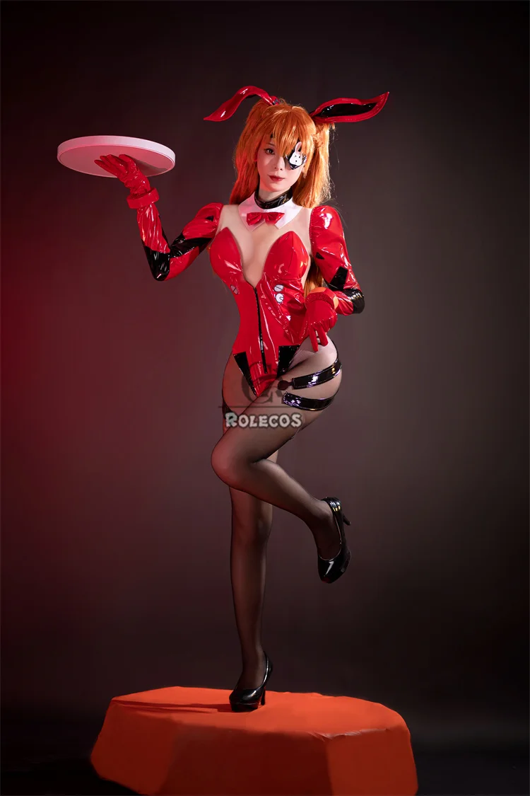 ROLECOS EVA Asuka Langley Soryu Cosplay Costume Asuka Langley Soryu Sexy Bunny Jumpsuit Leather Halloween Outfits Women Party 5