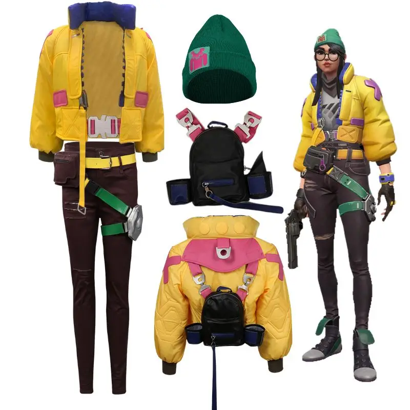 VALORANT Killjoy Cosplay Fantasia Costume Jacket Coat Pants for Women Uniform with Backpack Hat Halloween Carnival Party Clothes 1