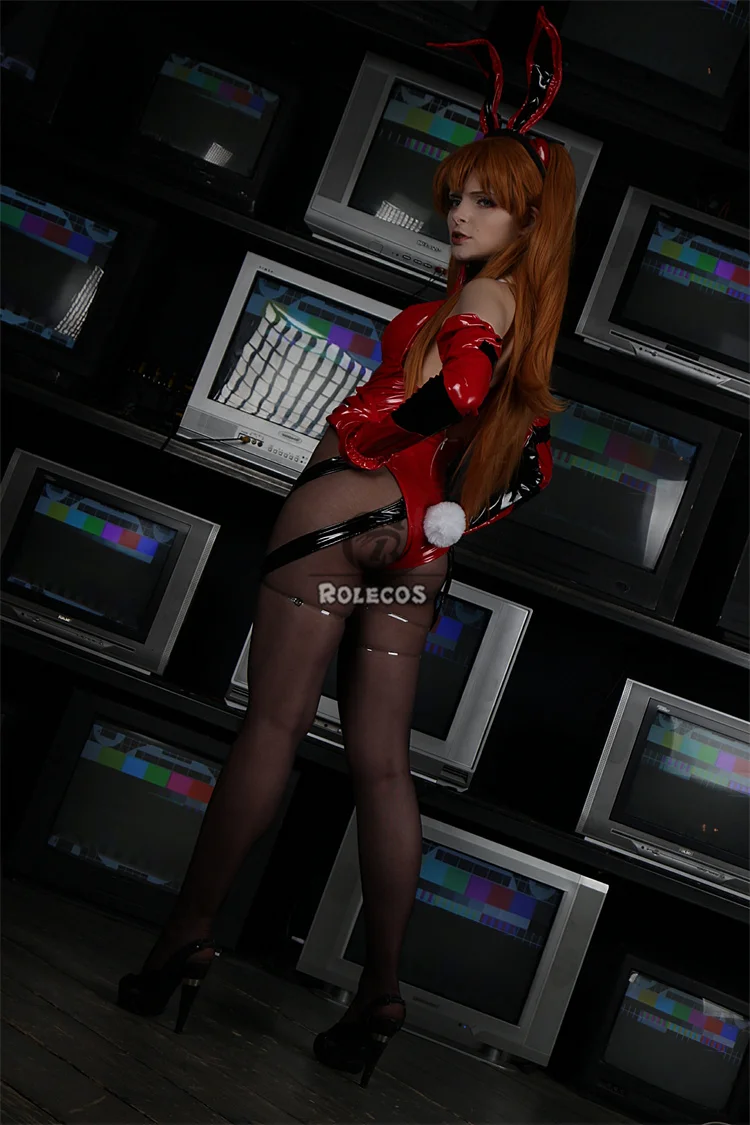 ROLECOS EVA Asuka Langley Soryu Cosplay Costume Asuka Langley Soryu Sexy Bunny Jumpsuit Leather Halloween Outfits Women Party 35