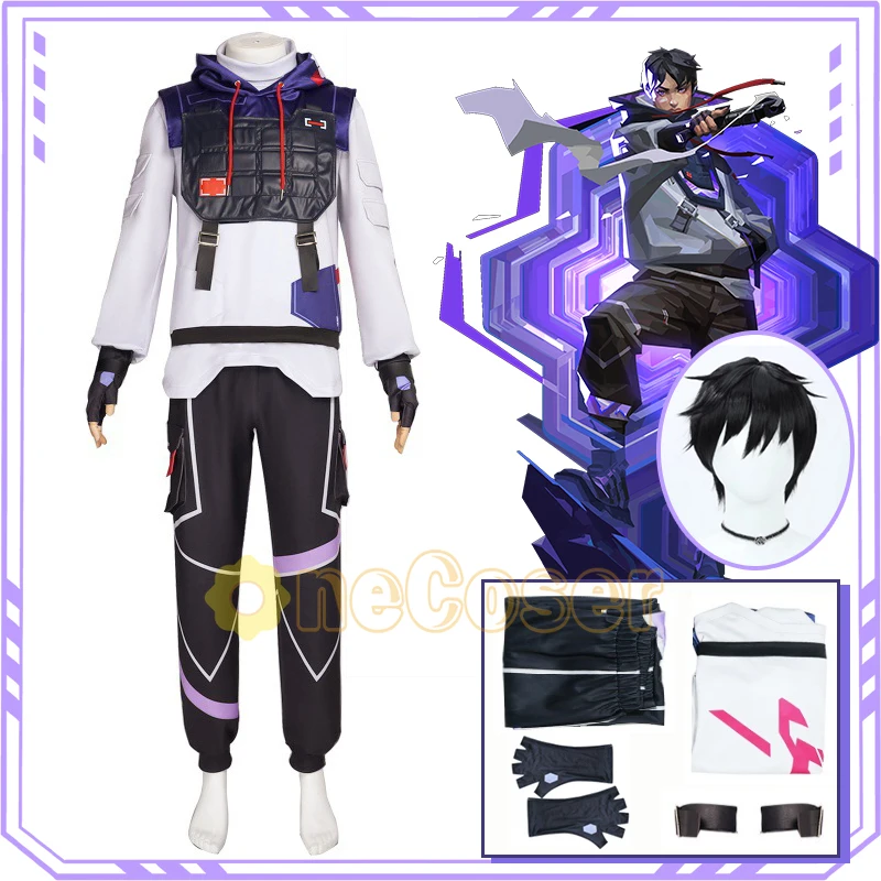 Game Valorant Iso Cosplay Costume Wig ISO Black Hair Hooded Sweatshirt ...