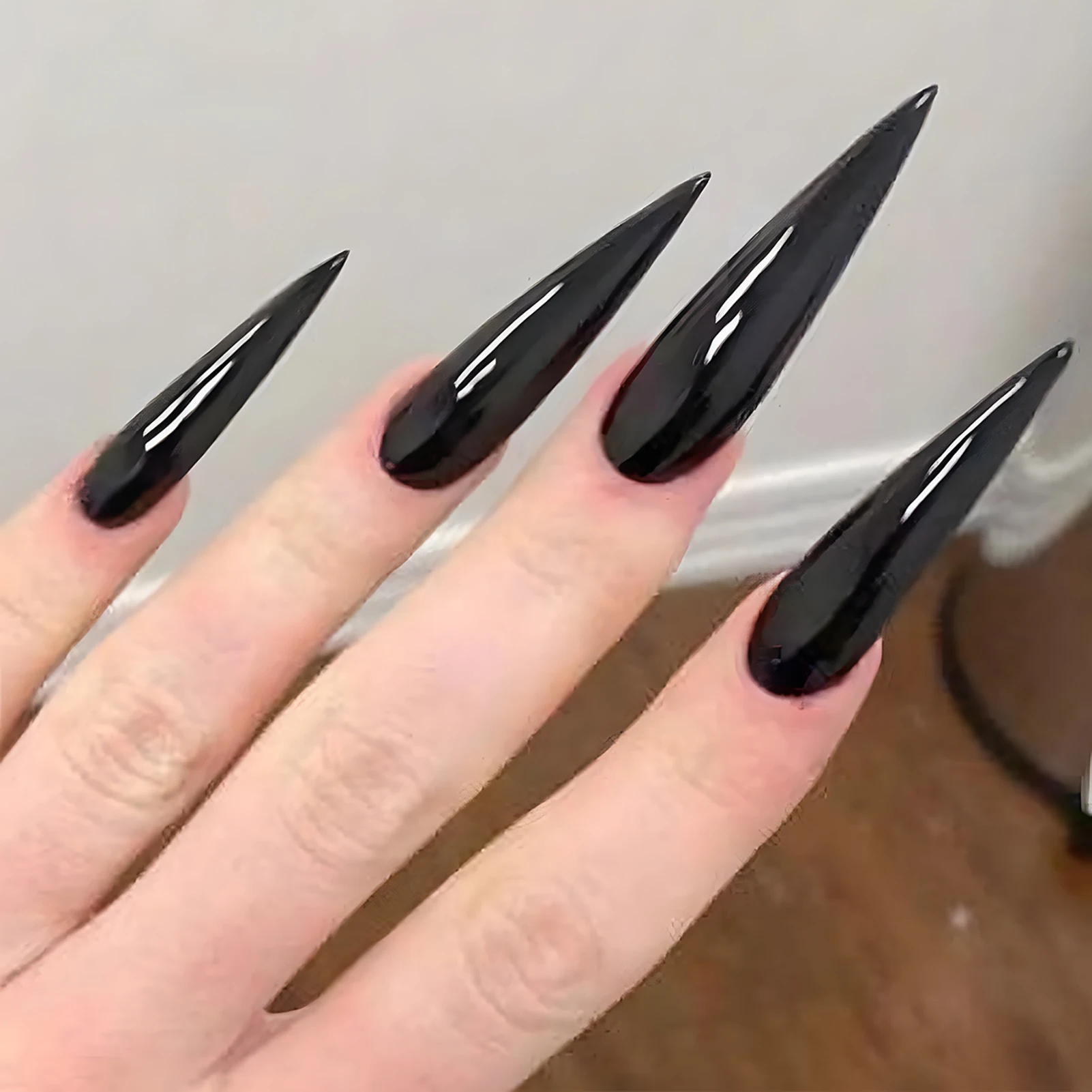 24pcs Glossy Black Fake Nails Set Press On Nail Tips Solid Color Long Stiletto Removable Artificial Nails Decoration Nail Art 1