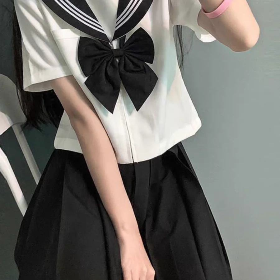 Basic JK Black Collar White Lines School Uniform Girl Sailor Suits Pleated Skirt Japanese Style Clothes Anime COS Costumes Women 1