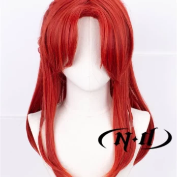 Dante Wigs Cosplay From Anime Game Nu: Carnival Red Long Braid Styled Synthetic Hair With a Chip Ponytail 6