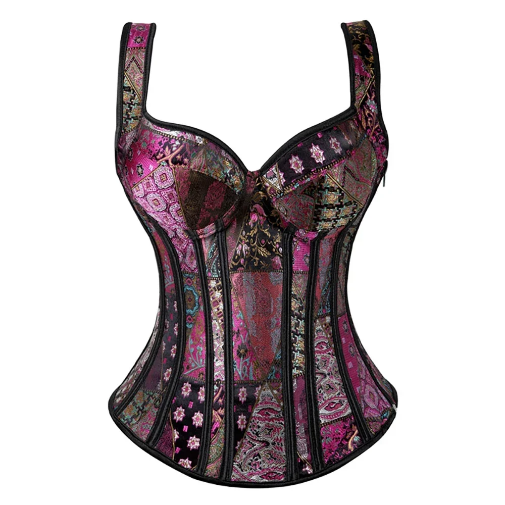 Women Corset with Straps Overbust Corsets Vest Steampunk Corsets and Bustiers Lace Up Boned Jacquard Corset Top 21 Women Corset with Straps Overbust Corsets Vest Steampunk Corsets and Bustiers Lace Up Boned Jacquard Corset Top 10