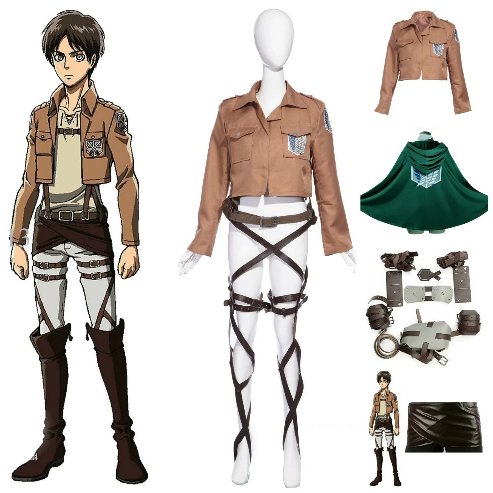 Anime Attack on Titan Cosplay Shingeki no Kyojin Jacket Recon Corps Leather Skirt Hookshot Belts Suspenders Ackerman Costume 1