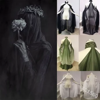 Women Medieval Shawl Cape Chiffon Gothic Wicca Robe Cosplay Dress Cloak Halloween Costume Thin Shawl Cape Stage Costume 3