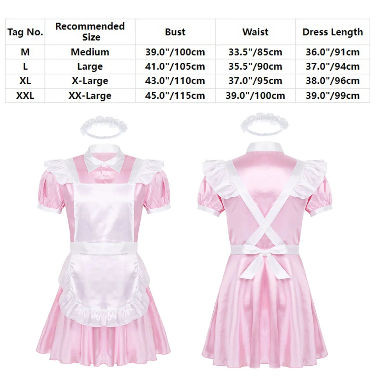 Mens Sissy Maid Cosplay Costume Puff Sleeve Frilly Satin French Apron Maid Servant Dress Set Roleplay Babydoll Dress with Apron 5 Mens Sissy Maid Cosplay Costume Puff Sleeve Frilly Satin French Apron Maid Servant Dress Set Roleplay Babydoll Dress with Apron 5