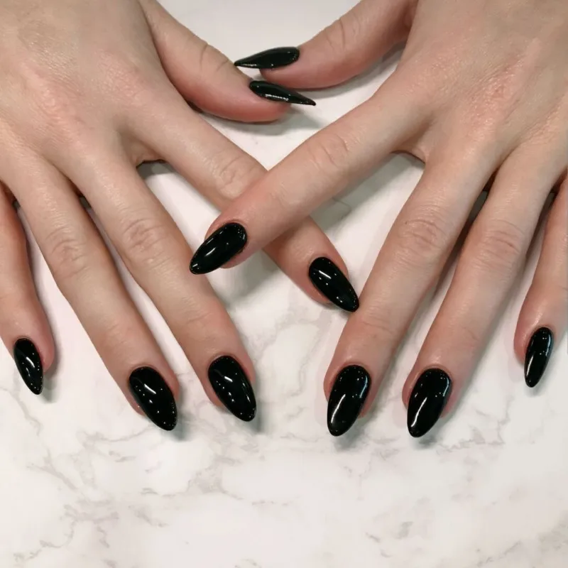 24 Artificial Acrylic Black Square Head Fake Nails Long Ballet Woman Removable Press On Nails Tip Almond Nail Art False Nail Set 1