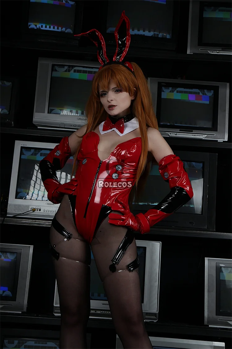 ROLECOS EVA Asuka Langley Soryu Cosplay Costume Asuka Langley Soryu Sexy Bunny Jumpsuit Leather Halloween Outfits Women Party 36