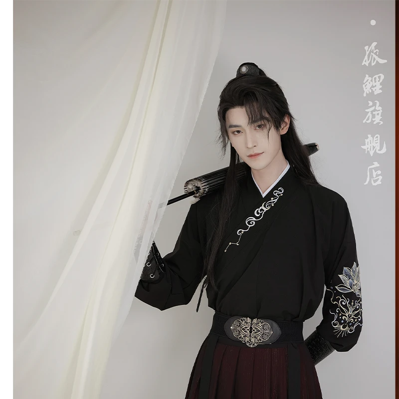 S-3XL Embroidery Chinese Hanfu Man Traditional Han Dynasty Swordsman Cosplay Costume Theme Party Ancient Hanfu Oriental Robe 3