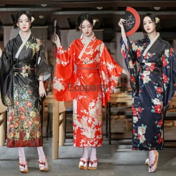 New Women Japanese Traditional Yukata Kimono With Obi Vintage Evening Dress Geisha Kimono Women's Stage Show Cosplay Costume 1