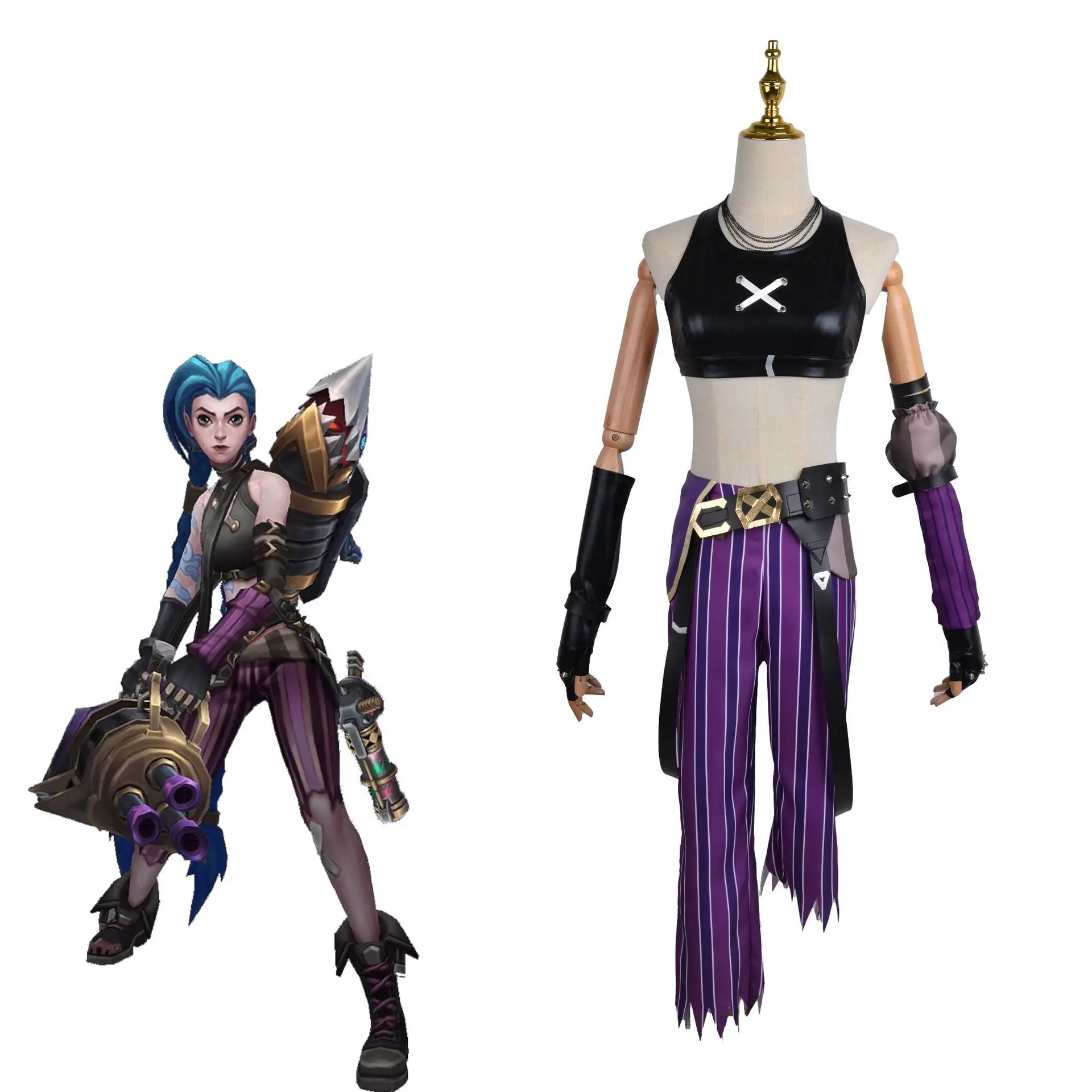 Jinx Cosplay Costume with Wig Game League of Legend Anime LOL Arcane Cosplay Uniform Outfits Halloween Carnival Suit 20