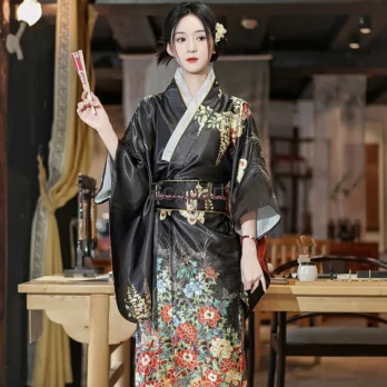 New Women Japanese Traditional Yukata Kimono With Obi Vintage Evening Dress Geisha Kimono Women's Stage Show Cosplay Costume 4